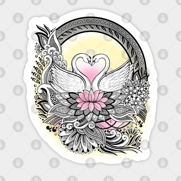 Swans Romantic Sunset Sticker by NMartworks